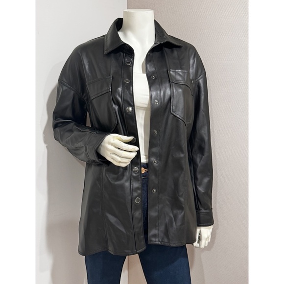 BLANKNYC Women's Black Vegan Leather Shirt Jacket Shacket Size S - Picture 1 of 6